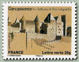 Stamp, Carcassonne castle and ramparts, France,  , Castles