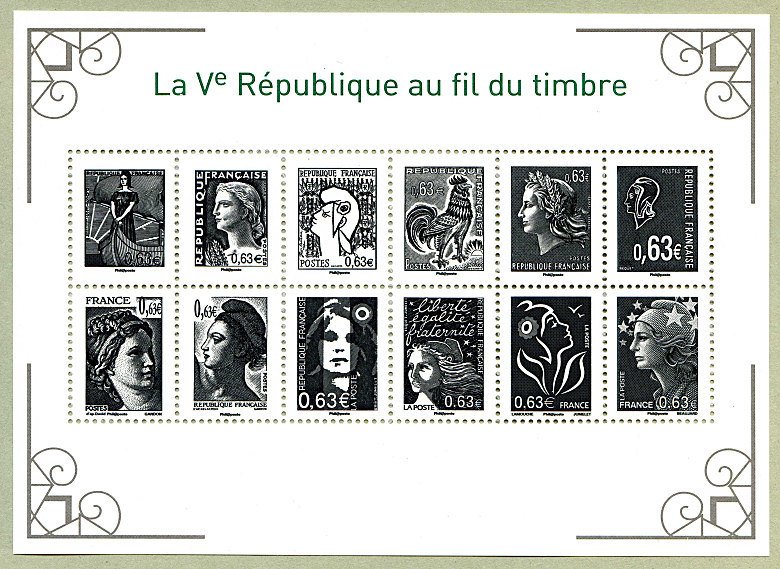 The Fifth Republic over stamp