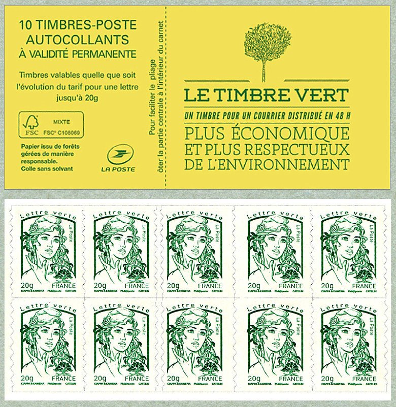 Booklet of 10 green letters 20gr