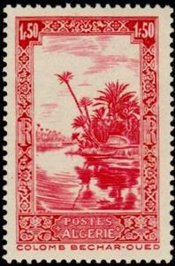 Stamp, Definitive issue, Algeria,  , Landscapes, Palm-trees, Rivers