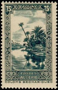 Stamp, Sites et monuments, Algeria,  , Landscapes, Palm-trees, Rivers