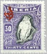 Stamp, Palm-nut Vulture (Gypohierax angolensis) - Overprint, Liberia,  