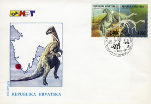 First Day Cover, Iguanodon, Landscape and Map of Istria, Croatia,  , Prehistory, Fossils, Archaeology, Prehistorical Animals, Dinosaurs, Animals (Fauna)