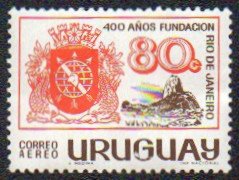 Stamp, Coat of arms and Sugar Loaf mountain, Uruguay,  