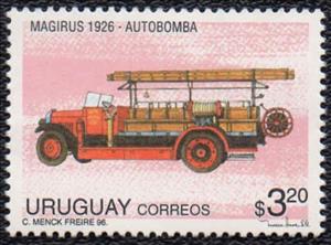 Stamp, Magirus firetruck, 1926, Uruguay,  , Cars, Fire-brigade