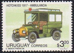 Stamp, Hotchkiss ambulance, 1917, Uruguay,  , Cars
