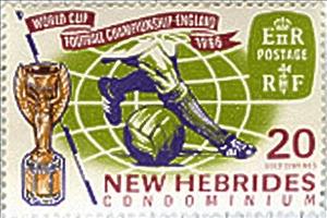 Stamp, Legs of a Soccer Player with Ball in front of a Globe, Jules, Vanuatu,  , Sport, Football (Soccer)