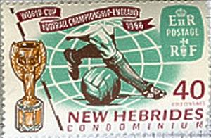 Stamp, Legs of a Soccer Player with Ball in front of a Globe, Jules, Vanuatu,  , Sport, Football (Soccer)