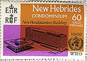 Stamp, WHO Building, Geneva, WHO Logo, Vanuatu,  , Buildings