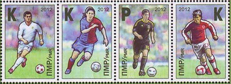 Stamp, Strip of 4, Soccer players, Transnistria,  , Football (Soccer)