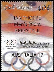 Stamp, Gold Medaillist Athens 2004, Cook Islands,  , Olympic Games