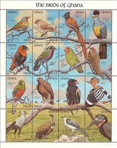 Mini Sheet, Birds of Ghana - Mini Sheet with MiNo. 1546-61, Ghana,  , Birds, Animals (Fauna)