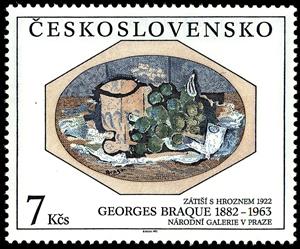 Stamp, Still Life of Grapes and Raisins, by Georges Braque, Czechoslovakia,  , Paintings, Art