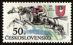 Stamp, Grand Pardubice Steeplechase, Cent., Czechoslovakia,  , Horses, Animals (Fauna), Equestrianism and horse riding