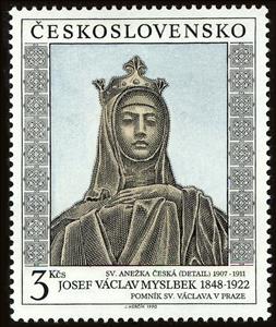 Stamp, St. Agnes of Bohemia by Josef V. Myslbek (1848-1922), Czechoslovakia,  , Sculptures, Saints, Art