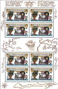 Mini Sheet, Discovery of America, 500th Anniv., Czechoslovakia,  , Ships, Discoveries, Discoverers, Sailing Ships