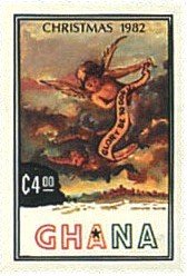 Stamp, Angel with banner, Ghana,  