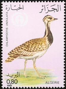 Stamp, Houbara Bustard (Chlamydotis undulata), Algeria,  , Birds, Animals (Fauna)