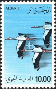 Stamp, White Stork (Ciconia ciconia), Algeria,  , Birds, Aviation, Storks, Animals (Fauna), Aircrafts