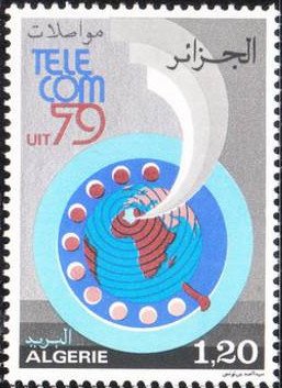 Stamp, Telephone dial, map of Africa, Algeria,  