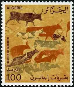 Stamp, Cattle of Jabbaren, Algeria,  , Rock Art and Cave Paintings