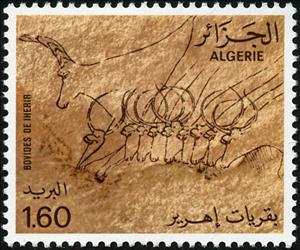 Stamp, Cattle (Iherir), Algeria,  , Prehistory, Rock Art and Cave Paintings