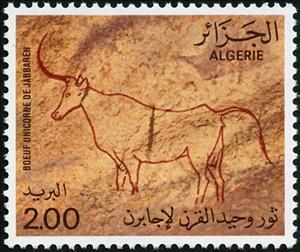 Stamp, Cattle (Jabbaren), Algeria,  , Rock Art and Cave Paintings