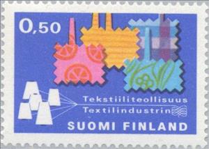 Stamp, Industry Buildings Stylized from Cloth, Finland,  , Textile, Industry, Textile Industry