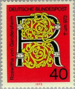 Stamp, Gandersheim, Roswitha v., Germany, Federal Republic,  , Famous People, Authors, Commemoration, Literature