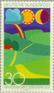 Stamp, Walking, Germany, Federal Republic,  , Landscapes, Sport, Celestial Bodies, Moon, Sun, Heroes