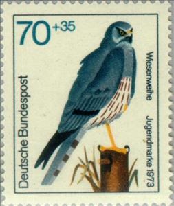 Stamp, Montagu's Harrier (Circus pygarus), Germany, Federal Republic,  , Birds, Birds of Prey, Animals (Fauna)
