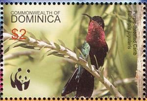Stamp, Purple-throated Carib (Eulampis jugularis), Dominica,  , Birds, WWF, Animals (Fauna)
