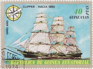 Stamp, Clipper (1860), Equatorial Guinea,  , Ships, Sailing Ships