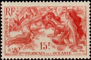 Stamp, Vahines beach, French Colonies,  