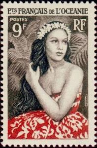 Stamp, Girl Bora Bora, French Colonies,  