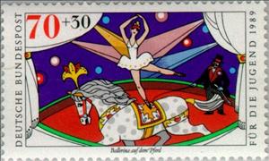 Stamp, Circus, Germany, Federal Republic,  , Mammals, Horses, Circus, Ballet, Children, Animals (Fauna)