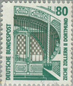 Stamp, Main entrance of the mine Zollern II, Dortmund, Germany, Federal Republic,  , Buildings