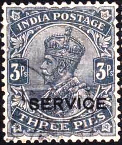 Stamp, "SERVICE" overprint on King George V, India,  