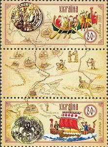 Se-tenant, Ancient Trade Route along the Gulf of Finland and the Dniepe, Ukraine,  , Ships, Maps
