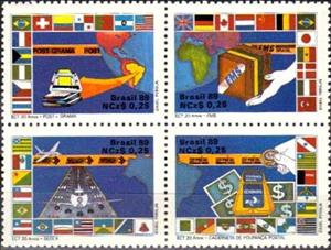 Se-tenant, 20 years post special services (ECT), Brazil,  , Postal Services, Airports, Aviation, Aircrafts