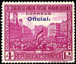 Stamp, Panamerican Postal Union Congress (Oficial), Spain,  , Flags, Townscapes / City Views, People
