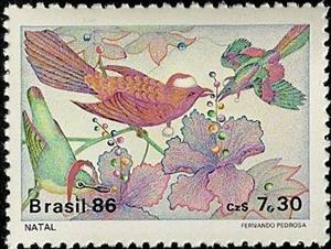Stamp, Christmas, Brazil,  , Birds, Christmas