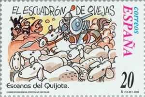 Stamp, School Correspondence. Don Quixote, Spain,  , Famous People, Mammals, Horses, Books, Middle Ages, Animals (Fauna)