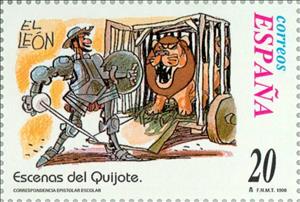Stamp, School Correspondence. Don Quixote, Spain,  , Famous People, Mammals, Books, Middle Ages, Лев, Animals (Fauna)