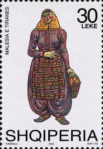 Stamp, Malesia and Tirana (Female), Albania,  , Suits and Costumes