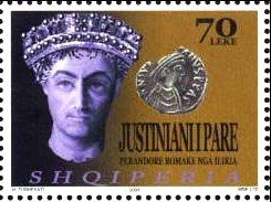 Stamp, Justinian I., Albania,  , Coins, Roman Empire
