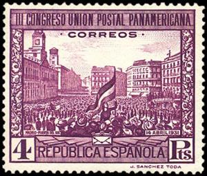 Stamp, View of the Puerta del Sol, Madrid, Spain,  , Flags, Townscapes / City Views