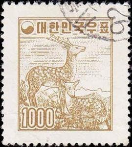 Stamp, Sika Deer (Cervus nippon), Korea, South,  , Animals (Fauna), Deer