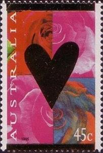 Stamp, Gold Heart & Roses, Australia,  , Hearts