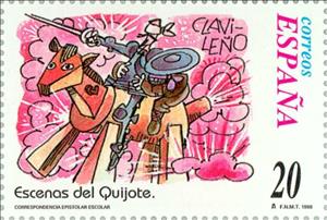 Stamp, School Correspondence. Don Quixote, Spain,  , Famous People, Books, Middle Ages